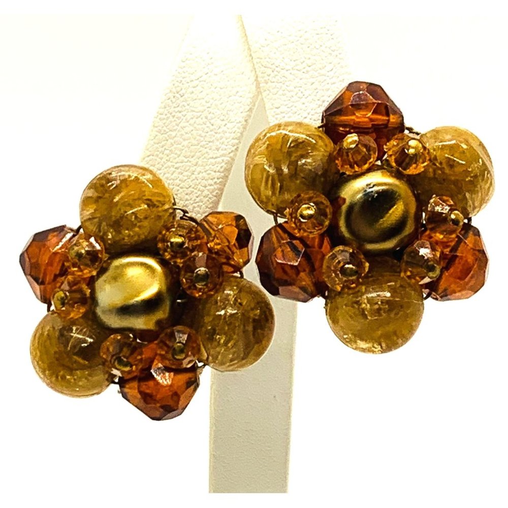 WEST GERMANY Earrings Clip On Beaded Vintage Signed